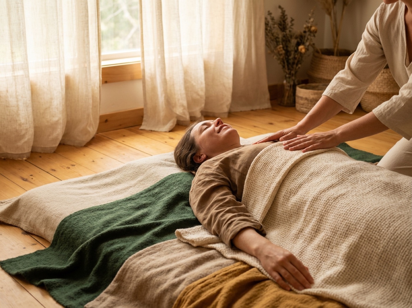 Hände auf dem Herzraum — sanfte Brustkorb-Arbeit