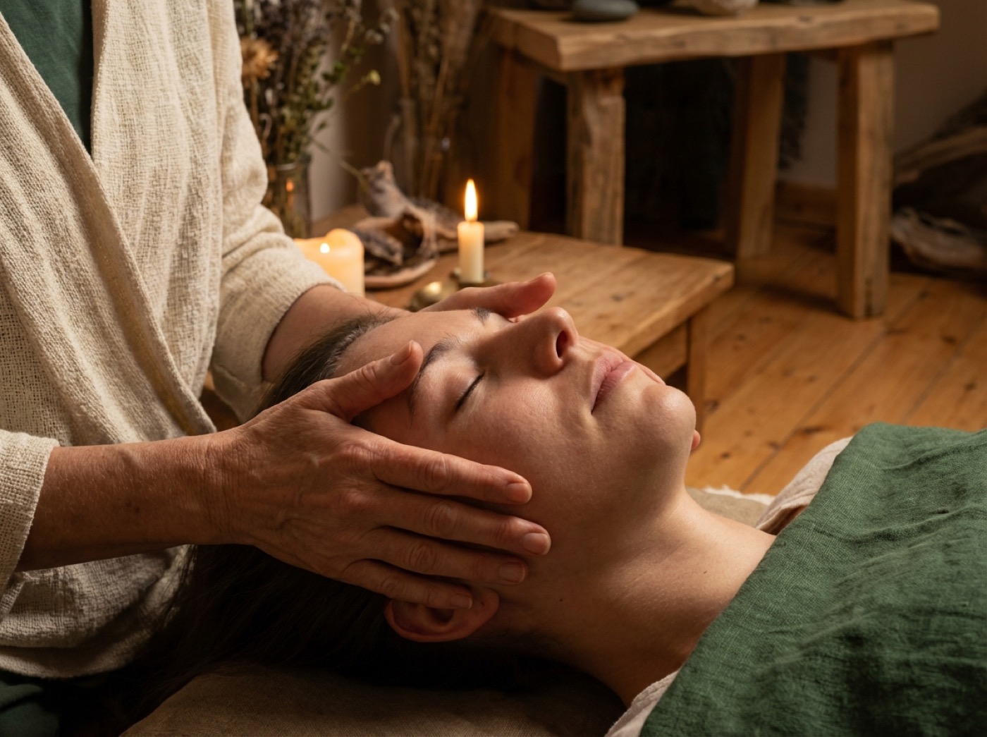 Sanfte Hände am Kopf — craniosacrale Arbeit